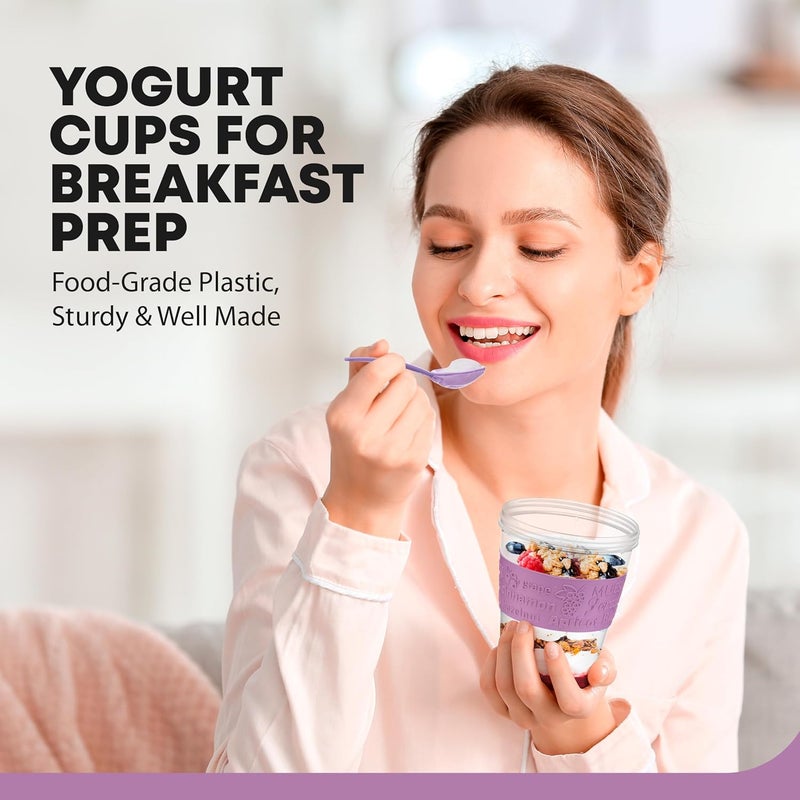 Tribello 4 Pack - On the Go Yogurt Parfait Cups with Lids, Topping Compartment & Spoon, Yogurt/Parfait Cups for Breakfast Meal Prep, Reusable Leak Proof Container - BPA Free - 20oz - Colorfull - Image 2