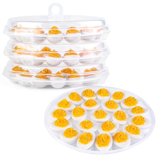 HAKSEN Deviled Egg Containers with Lid, 3PCS Deviled Egg Platter Carrier Holder Trays with 66 Slots for Party and Home Kitchen, Clear - Image 1