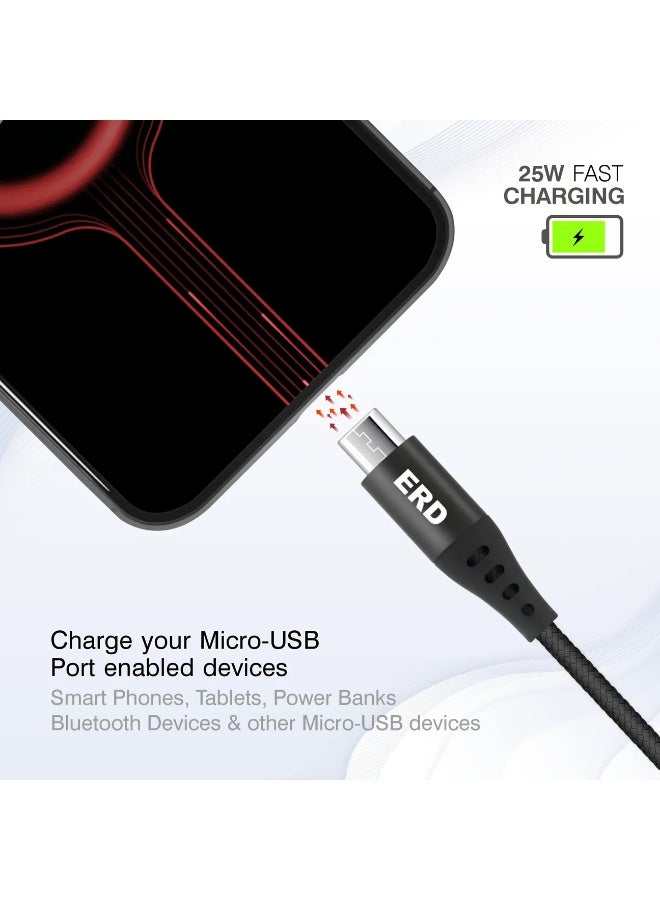ERD كابل ERD MICRO USB مضفر وغطاء معدني 25 واط - Image 3