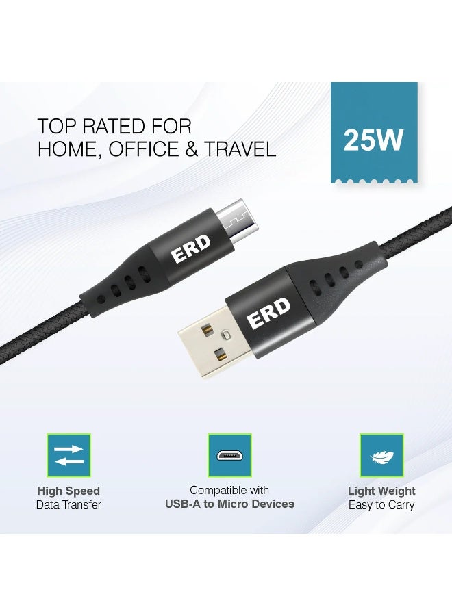 ERD كابل ERD MICRO USB مضفر وغطاء معدني 25 واط - Image 4