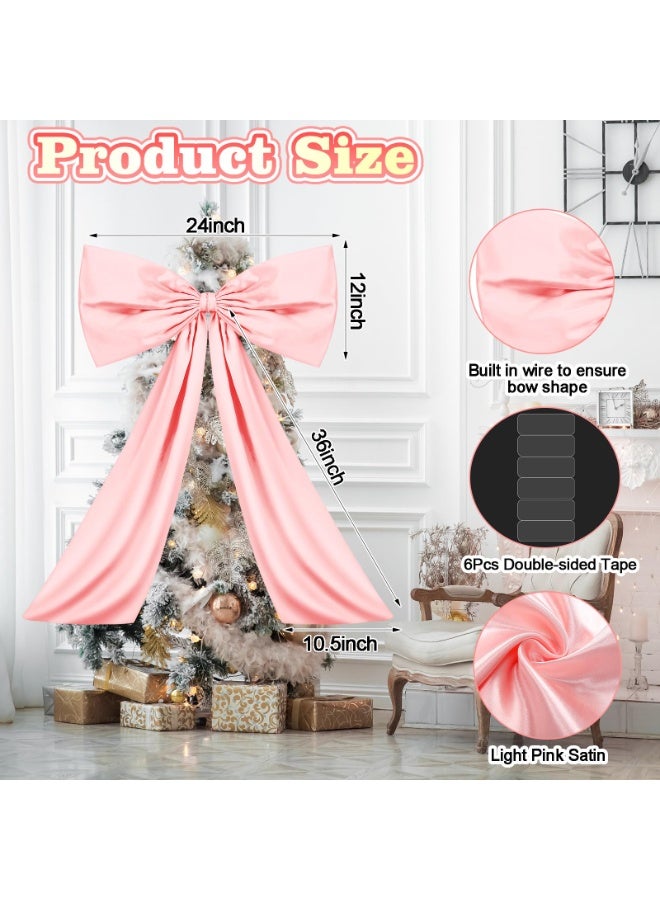 زينة على شكل فيونكة كبيرة للغرفة، فيونكة عملاقة من Coquette لتزيين خلفية حفلة عيد الميلاد (وردي، 24 × 36 بوصة) - Image 2