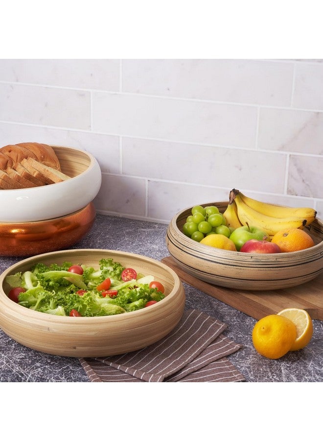 LEXA 12" Handmade White Bamboo Wooden Fruit Bowl for Kitchen Counter - 130 oz Lightweight Large Bamboo Wood Salad Bowl - Image 2
