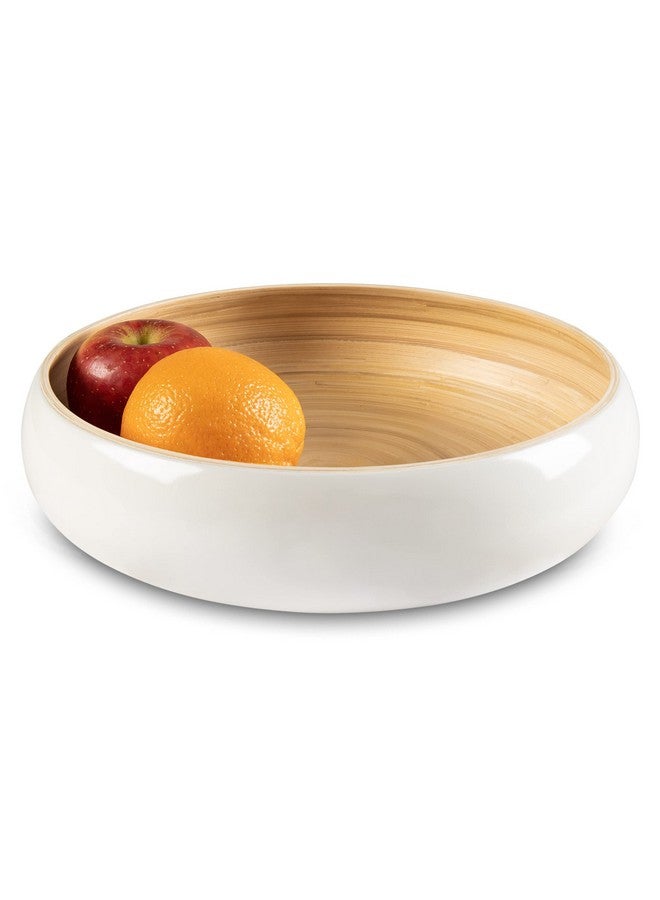 LEXA 12" Handmade White Bamboo Wooden Fruit Bowl for Kitchen Counter - 130 oz Lightweight Large Bamboo Wood Salad Bowl - Image 1