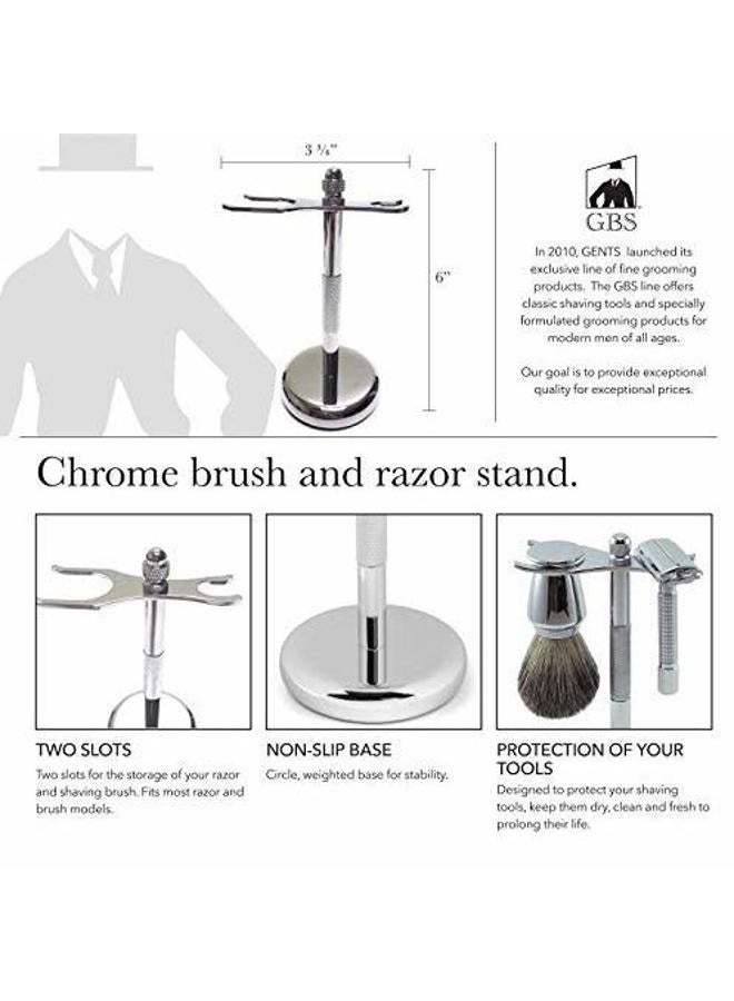 G.B.S Shaving Set 33c DE Safety Razor, Chrome Shaving Brush and Dual Stand for Razor and Shaving Brush, Razor Head Sleeve and 10 Pack of Blades - Image 3