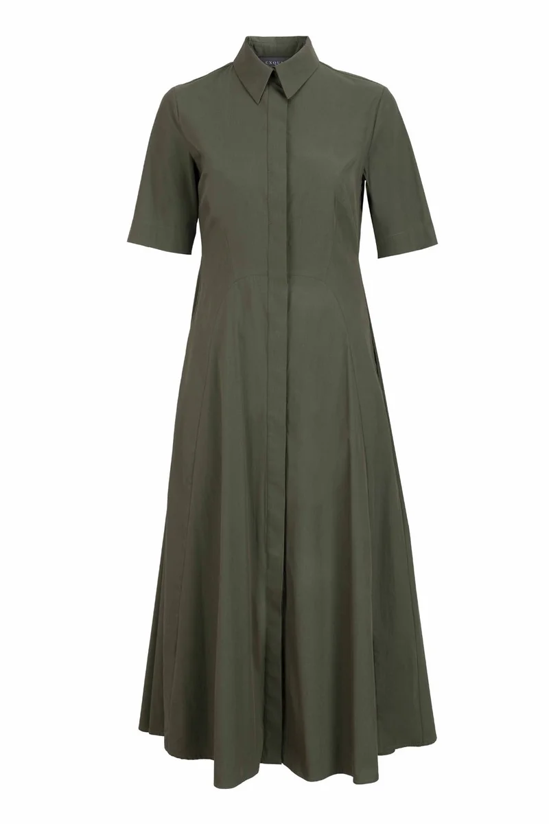 EXQUISE Cotton Khaki Regular Shirt Dress