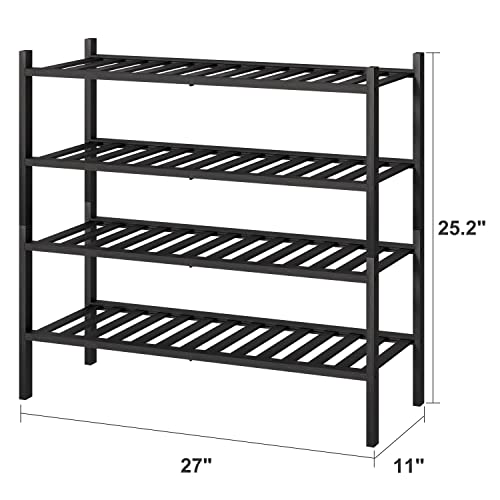 viewcare 4-Tier Black Bamboo Shoe Rack for Entryway, Stackable | Foldable | Natural, Shoe Organizer for Hallway Closet, Free Standing Shoe Racks for Indoor Outdoor - Image 5