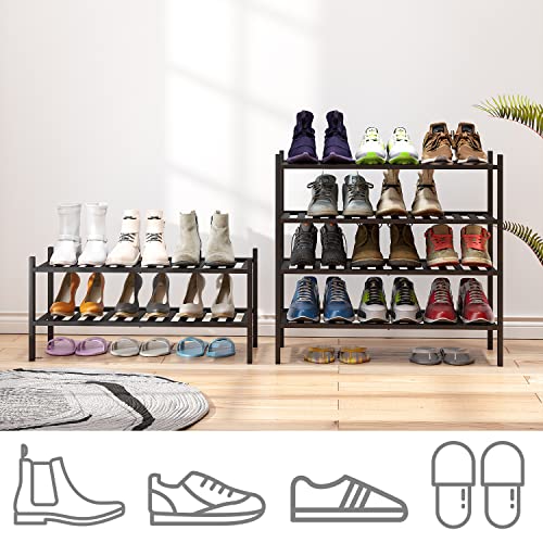 viewcare 4-Tier Black Bamboo Shoe Rack for Entryway, Stackable | Foldable | Natural, Shoe Organizer for Hallway Closet, Free Standing Shoe Racks for Indoor Outdoor - Image 3