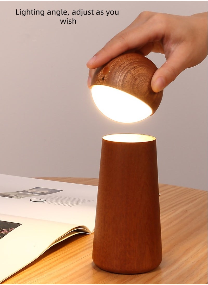 Generic Smart Voice Activated Night Light, Three Level Dimming Touch Console Light, Rechargeable LED Touch Bedside Lamp Indoor Light, Portable Wireless Wooden Night Light with USB Charging for Kids in Living Room and Bedroom (Sapele Wood)  - Image 1