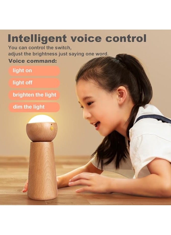 Generic Smart Voice Activated Night Light, Three Level Dimming Touch Console Light, Rechargeable LED Touch Bedside Lamp Indoor Light, Portable Wireless Wooden Night Light with USB Charging for Kids in Living Room and Bedroom (Sapele Wood)  - Image 3