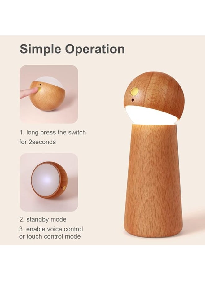 Generic Smart Voice Activated Night Light, Three Level Dimming Touch Console Light, Rechargeable LED Touch Bedside Lamp Indoor Light, Portable Wireless Wooden Night Light with USB Charging for Kids in Living Room and Bedroom (Sapele Wood)  - Image 4