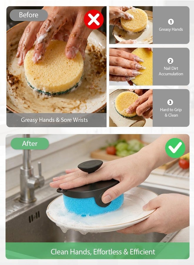 Duseu Sponge Holder with Handle, 2-in-1 Magnetic Sponge Caddy for Kitchen Sink - Self-Draining, Hanging Loop, Countertop or Wall Mount, Includes Adhesive Metal Plate for Any Sink (Black) - Image 5