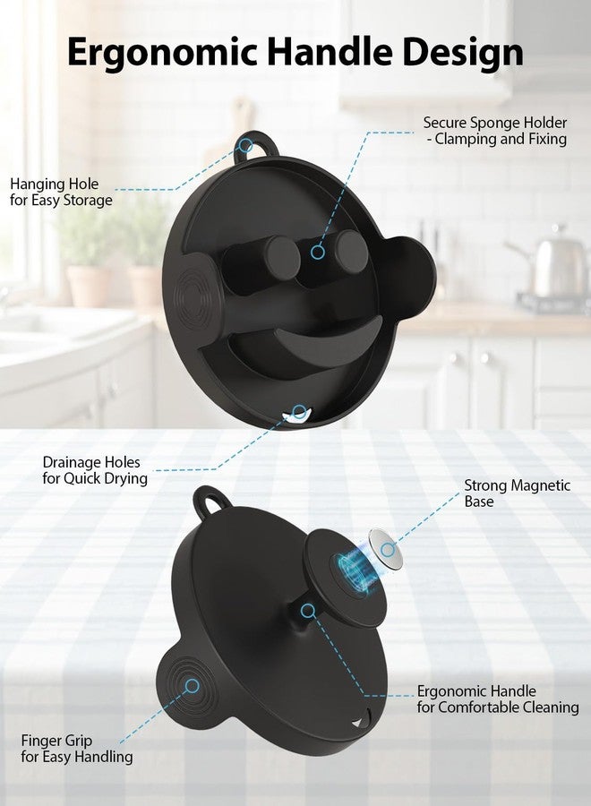 Duseu Sponge Holder with Handle, 2-in-1 Magnetic Sponge Caddy for Kitchen Sink - Self-Draining, Hanging Loop, Countertop or Wall Mount, Includes Adhesive Metal Plate for Any Sink (Black) - Image 3