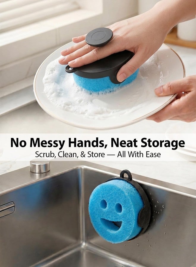 Duseu Sponge Holder with Handle, 2-in-1 Magnetic Sponge Caddy for Kitchen Sink - Self-Draining, Hanging Loop, Countertop or Wall Mount, Includes Adhesive Metal Plate for Any Sink (Black) - Image 2