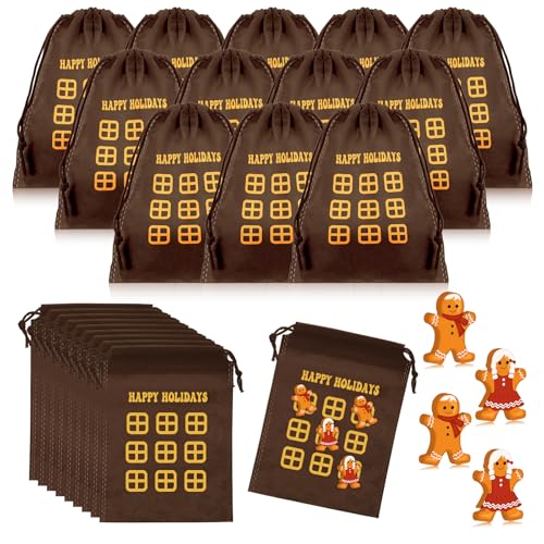 Poen 36 Set Christmas Tic Tac Toe Game Bulk Classroom Christmas Gifts for Students Gingerbread Man Tic Tac Toe Game Drawstring Bags Party Favors for Boys Girls Holiday Party Classroom Rewards Activity - Image 1