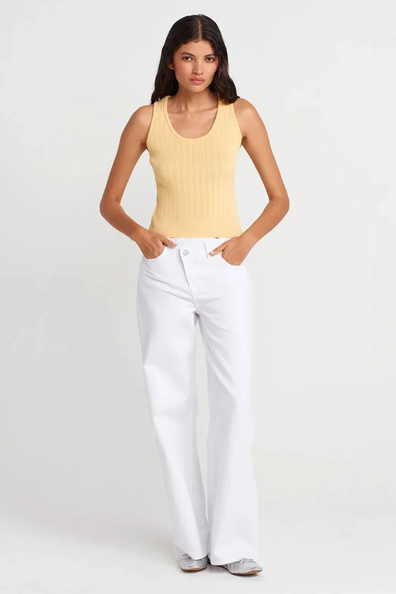 Dilvin Lemon Yellow DILVIN Ribbed Sleeveless Slim-fit Blouse for Women | Best Price UAE