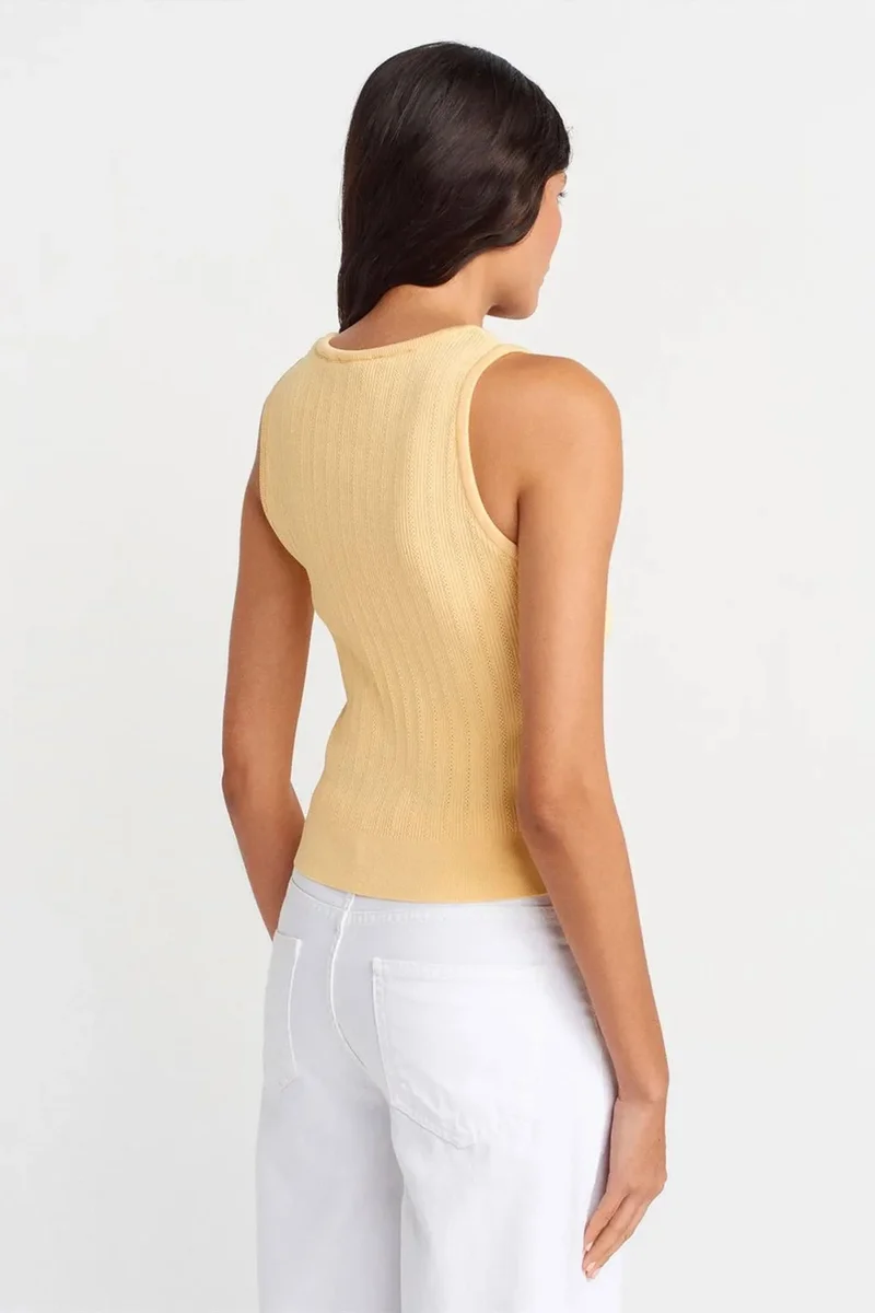 Dilvin Lemon Yellow DILVIN Ribbed Sleeveless Slim-fit Blouse for Women | Best Price UAE