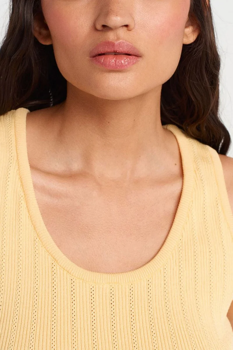 Dilvin Lemon Yellow DILVIN Ribbed Sleeveless Slim-fit Blouse for Women | Best Price UAE