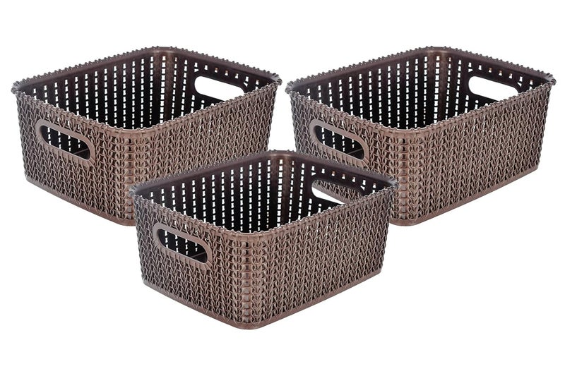 Kuber Industries Heart Home Multipurposes Large M 20 Plastic Basket, Organizer For Kitchen, Countertops, Cabinets, Bathrooms Without Lid- Pack of 3 (Brown) -46HH090  - Image 1