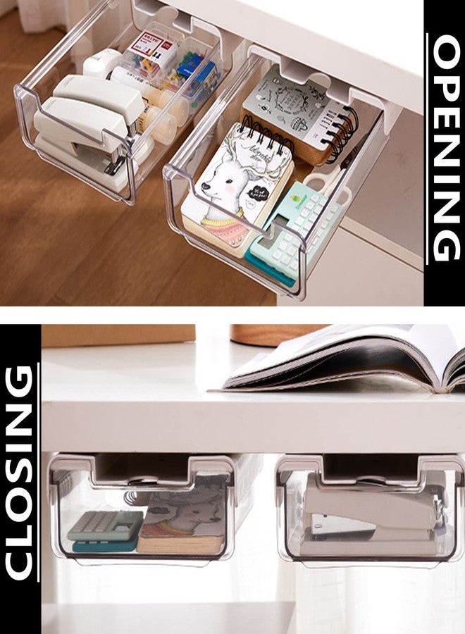RHBLME 4 Packs Self-Adhesive Under Desk Drawer, Under Shelf Drawer Desk Organizers and Accessories, Attachable Desk Drawer Slide-out, Hidden Desk Organizer for Office Home Table Stationery - Image 4