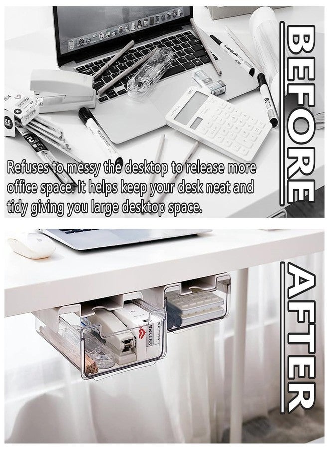 RHBLME 4 Packs Self-Adhesive Under Desk Drawer, Under Shelf Drawer Desk Organizers and Accessories, Attachable Desk Drawer Slide-out, Hidden Desk Organizer for Office Home Table Stationery - Image 3
