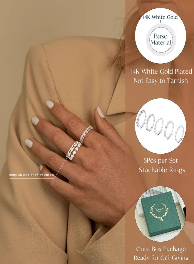FUNEIA Stackable Silver Gold Rings for Women Non Tarnish 14K Gold Plated Thumb Cubic Zirconia Rings for Women Dainty Pinky Promise Wedding Ring Set Women's Engagement Eternity Band Rings Gold Jewelry - Image 4