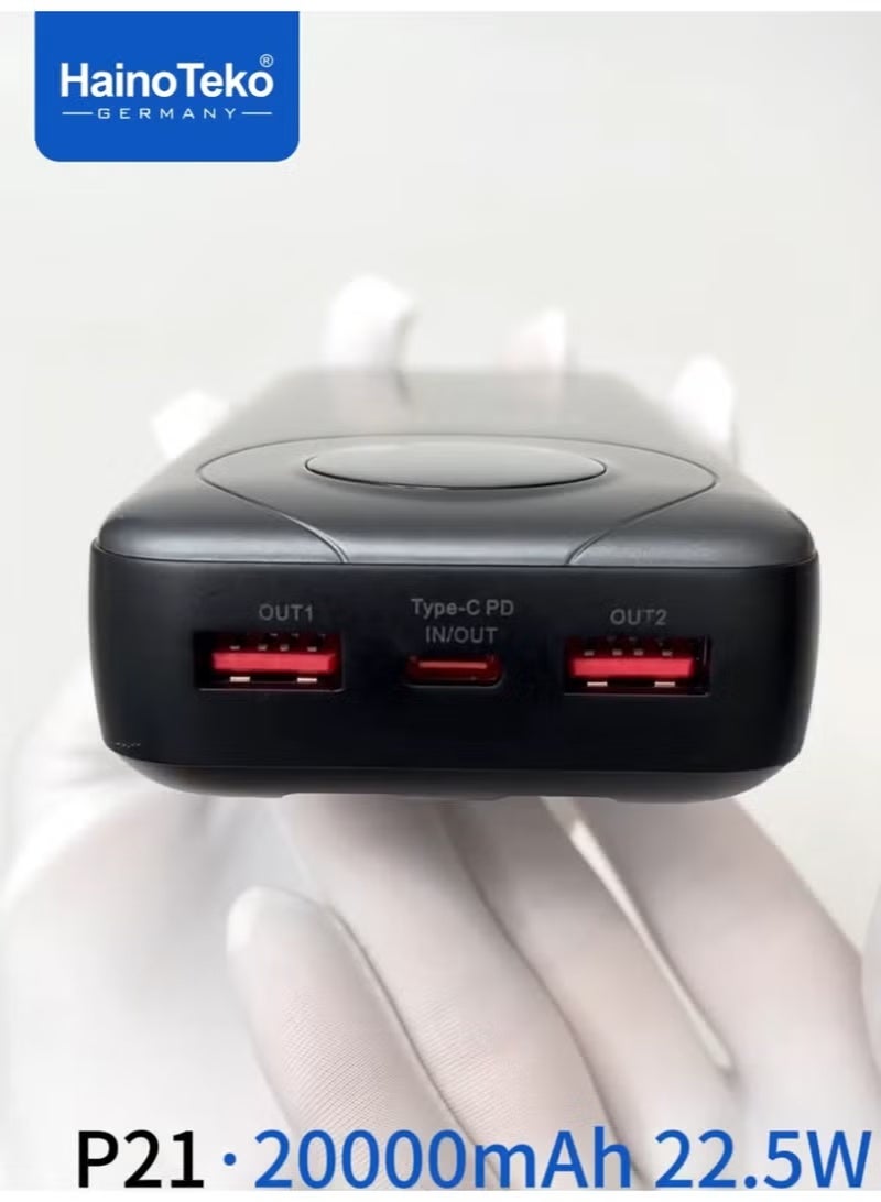Haino Teko P21 20000mAh Portable Power Bank with 22.5W Fast Charging, LED Digital Display, Built-in Cables, Dual Device Support, Compact Durable Design – Silver External Battery Pack for Smartphones, Tablets, Gadgets, Travel, Work, Office, and Daily Use - Image 4