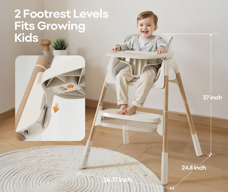 Mloong High Chair for Babies and Toddlers - Adjustable 4-in-1 Baby High Chairs with Dishwasher Tray, Easy Clean Highchair, Beige - Image 5