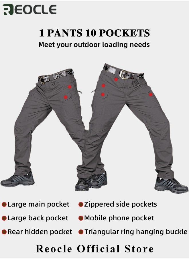REOCLE - Men's Tactical Pants Lightweight Performance Pants with Multi Cargo Pockets Anti-rip Waterproof Military Combat Cargo Work Hiking Pants - Image 1