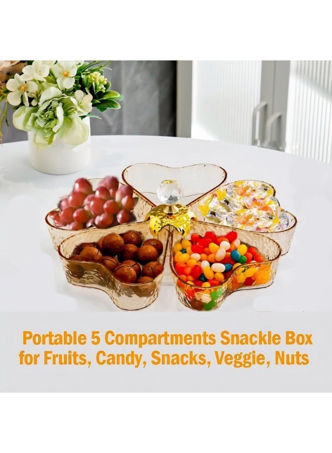 فيكسبلورن أطباق الحلوى، صينية تقديم دوارة مقسمة مع غطاء ومقبض، صندوق وجبات خفيفة محمول بخمسة أقسام للفواكه والحلوى والوجبات الخفيفة والخضروات والمكسرات ومنظم الوجبات الخفيفة الدوار - Image 3