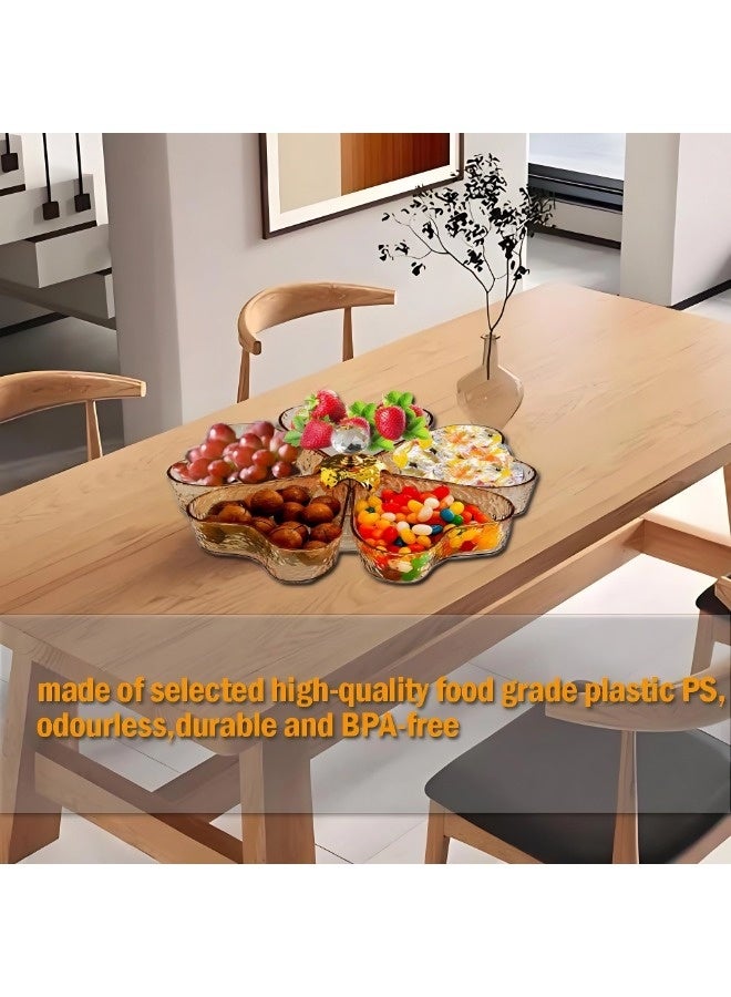 فيكسبلورن أطباق الحلوى، صينية تقديم دوارة مقسمة مع غطاء ومقبض، صندوق وجبات خفيفة محمول بخمسة أقسام للفواكه والحلوى والوجبات الخفيفة والخضروات والمكسرات ومنظم الوجبات الخفيفة الدوار - Image 5