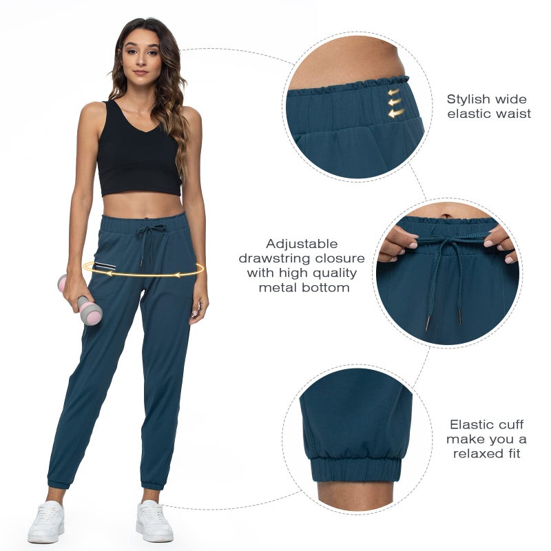 Haowind Joggers for Women with Pockets Elastic Waist Workout Sport Gym Pants Comfy Lounge Yoga Running Pants(Dark Green M) - Image 4