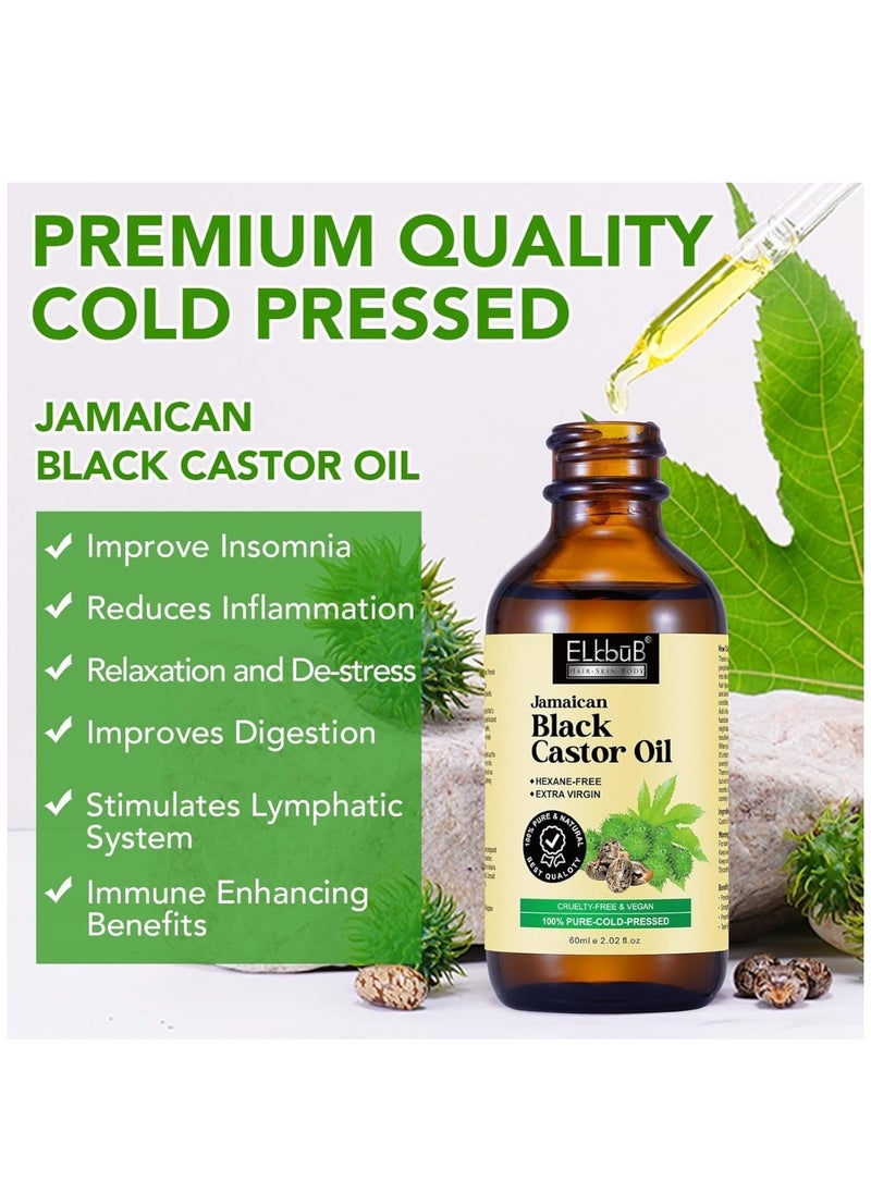 ELBBUB - 60ml Jamaican Black Cold Pressed Castor Oil for Hair and Skin Care Eyelashes and Eyebrows Hair Loss & Dry Damaged Hair Nourishment Scalp Stimulates Hair Growth for Men & Women - Image 1