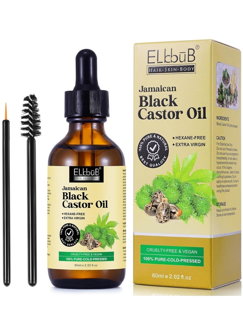 ELBBUB - 60ml Jamaican Black Cold Pressed Castor Oil for Hair and Skin Care Eyelashes and Eyebrows Hair Loss & Dry Damaged Hair Nourishment Scalp Stimulates Hair Growth for Men & Women - Image 1