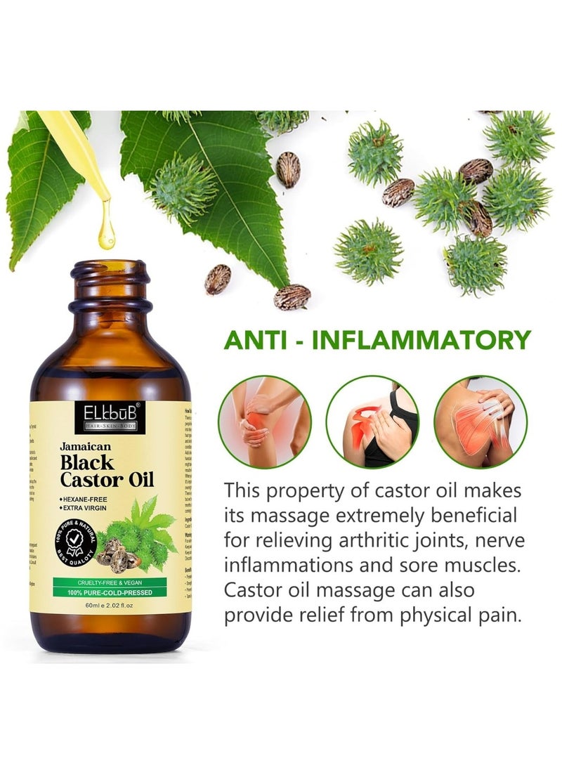 ELBBUB - 60ml Jamaican Black Cold Pressed Castor Oil for Hair and Skin Care Eyelashes and Eyebrows Hair Loss & Dry Damaged Hair Nourishment Scalp Stimulates Hair Growth for Men & Women - Image 1