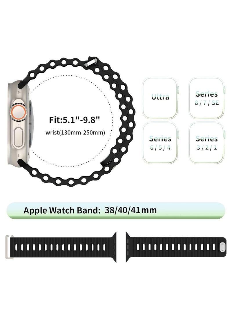 ICARLUS - Ocean Band Compatible with Apple Watch Ultra Band 41/40/38mm Men Women, Soft Silicone Sport Band Replacement Strap for Apple Watch Ultra2/Ultra iWatch Series 9 8 7 SE 6 5 4 3 2 1 Black - Image 1