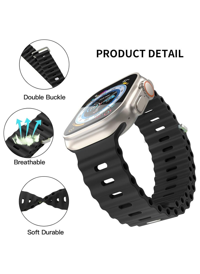 ICARLUS - Ocean Band Compatible with Apple Watch Ultra Band 41/40/38mm Men Women, Soft Silicone Sport Band Replacement Strap for Apple Watch Ultra2/Ultra iWatch Series 9 8 7 SE 6 5 4 3 2 1 Black - Image 1