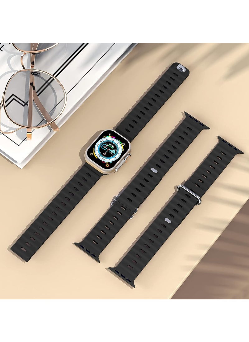 ICARLUS - Ocean Band Compatible with Apple Watch Ultra Band 41/40/38mm Men Women, Soft Silicone Sport Band Replacement Strap for Apple Watch Ultra2/Ultra iWatch Series 9 8 7 SE 6 5 4 3 2 1 Black - Image 1