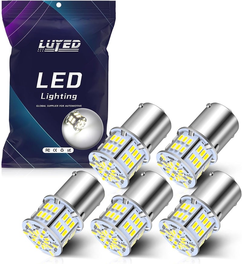 LUYED 1156 LED Bulb New generation 12v Super Bright Low Power ! 650 Lumens 1156 1141 1003 LED Light Bulb for Back Up Reverse Lights Brake Lights Tail Lights Rv lights,White,Pack of 5 - Image 1