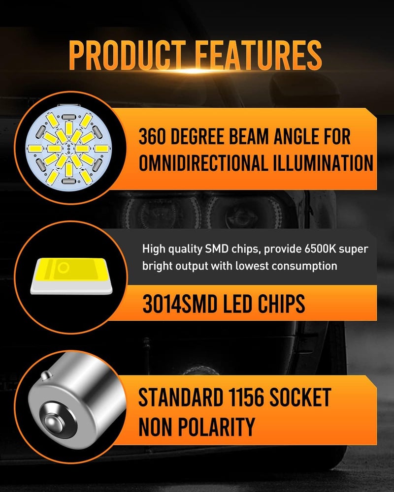 LUYED 1156 LED Bulb New generation 12v Super Bright Low Power ! 650 Lumens 1156 1141 1003 LED Light Bulb for Back Up Reverse Lights Brake Lights Tail Lights Rv lights,White,Pack of 5 - Image 2