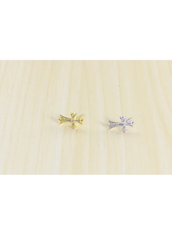 Sterling Silver 24K Gold-Plated Cross Earrings, Women's Trendyy Japanese And Korean Fashion Street Punk Personalized Earrings Hypoallergenic-Color:E Type One Price-925 Silver - Image 3