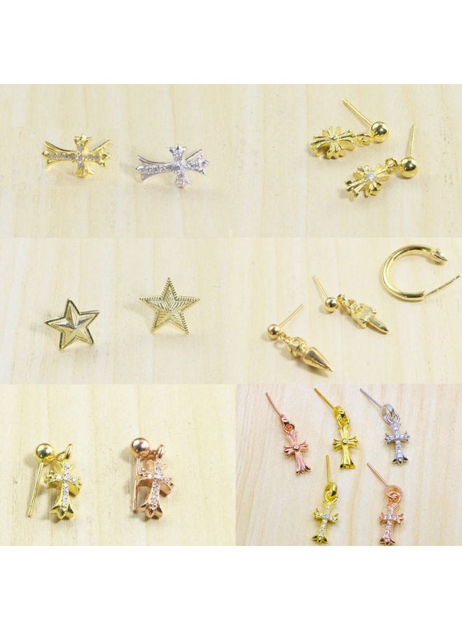 Sterling Silver 24K Gold-Plated Cross Earrings, Women's Trendyy Japanese And Korean Fashion Street Punk Personalized Earrings Hypoallergenic-Color:E Type One Price-925 Silver - Image 1