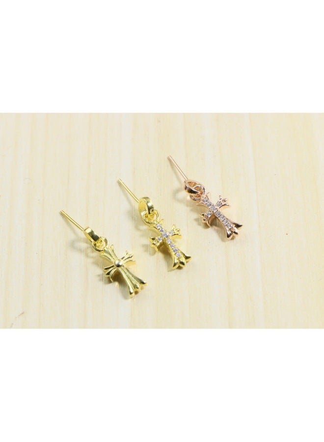 Sterling Silver 24K Gold-Plated Cross Earrings, Women's Trendyy Japanese And Korean Fashion Street Punk Personalized Earrings Hypoallergenic-Color:E Type One Price-925 Silver - Image 4