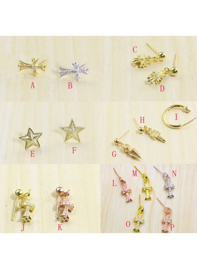 Sterling Silver 24K Gold-Plated Cross Earrings, Women's Trendyy Japanese And Korean Fashion Street Punk Personalized Earrings Hypoallergenic-Color:E Type One Price-925 Silver - Image 2