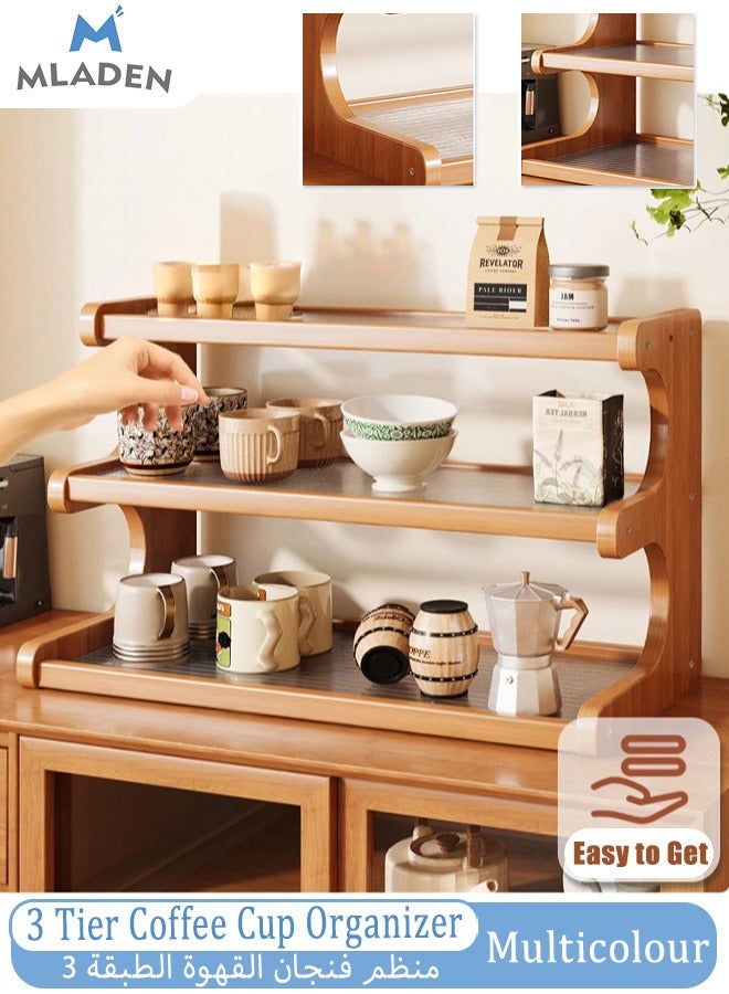 MLADEN 3 Tier Coffee Station Organizer Cup Holder for Coffee, Wooden Mug Holder Countertop, Kitchen Counter Shelf for Tea Coffee Bar Accessories, Matcha Stand, Cup Display, Condiment Storage Rack,30x20x31cm - Image 1