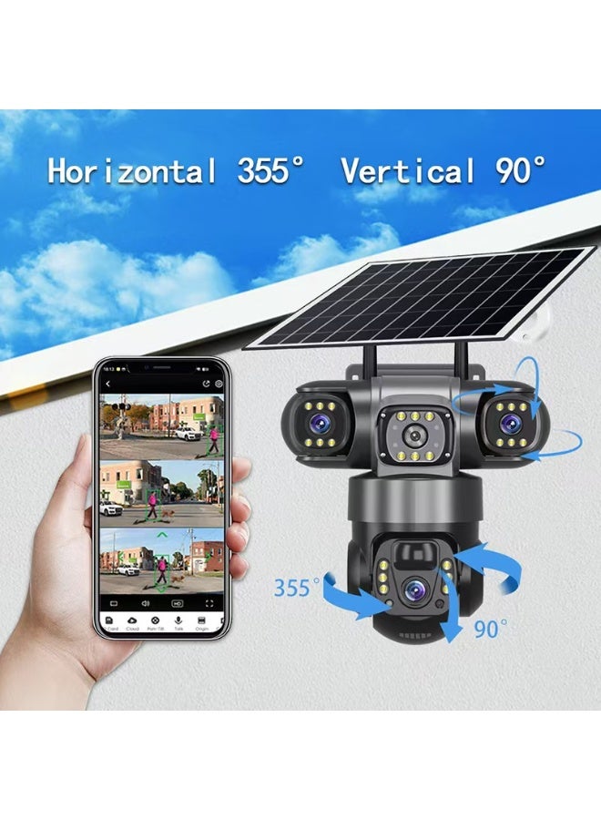 Generic Solar Security Camera 4G Security Camera 4K HD CCTV Battery Three-Eye Three-Screen Outdoor Smart Home Security Surveillance Camera  - Image 1