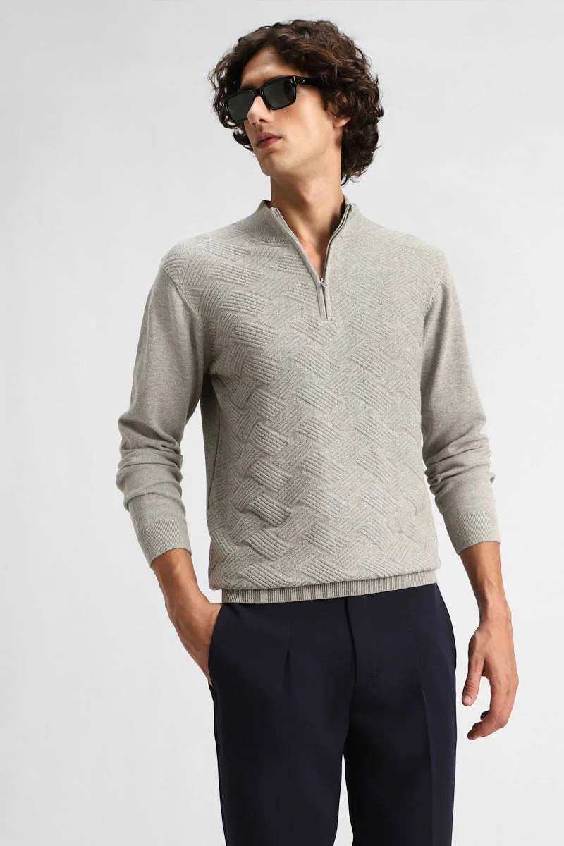 SNITCH Textured Zipper Sweater