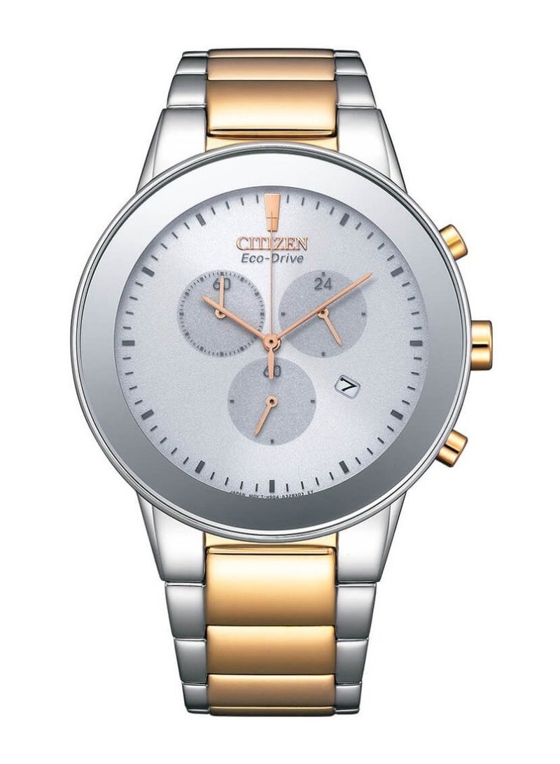 سيتيزن Eco-Drive Axiom Chronograph Men's Watch AT2244-84A, 43 mm White Dial, Two-Tone Rose Gold Stainless Steel Case & Bracelet, 30 m WR - Image 1