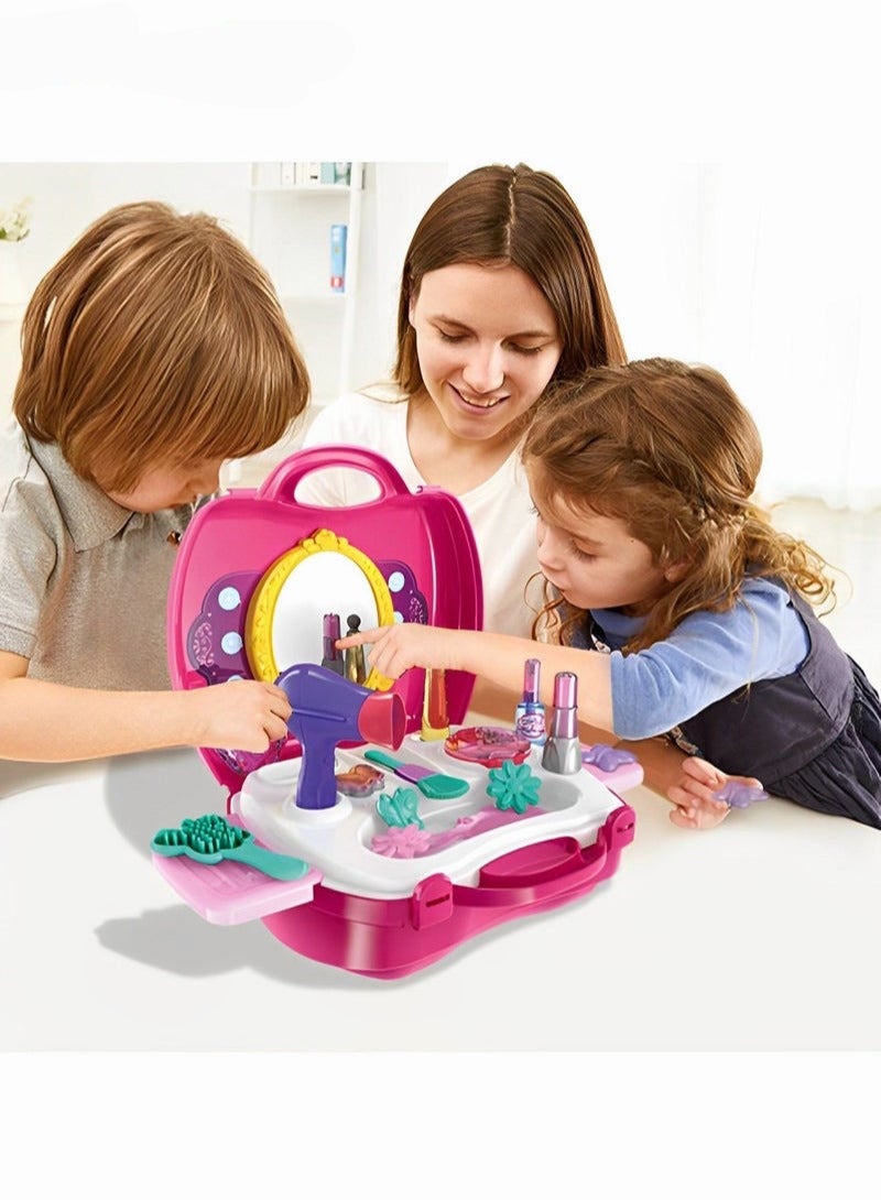 DURKU Kids Makeup Set with Hair Dryer, Comb, Mirror, Lipstick, and Brush - Pretend Play Toy Suitcase for Toddler Gifts - Image 2