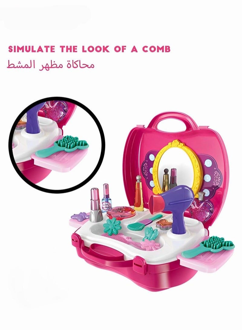 DURKU Kids Makeup Set with Hair Dryer, Comb, Mirror, Lipstick, and Brush - Pretend Play Toy Suitcase for Toddler Gifts - Image 3