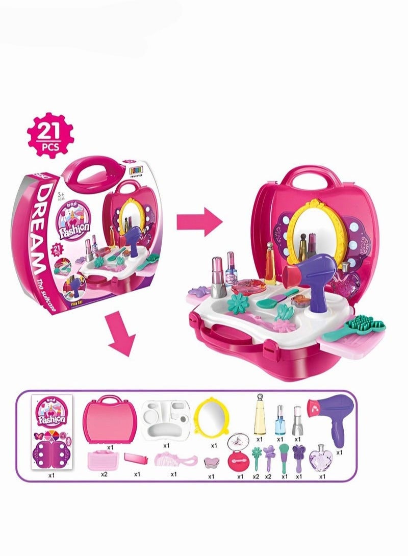 DURKU Kids Makeup Set with Hair Dryer, Comb, Mirror, Lipstick, and Brush - Pretend Play Toy Suitcase for Toddler Gifts - Image 4